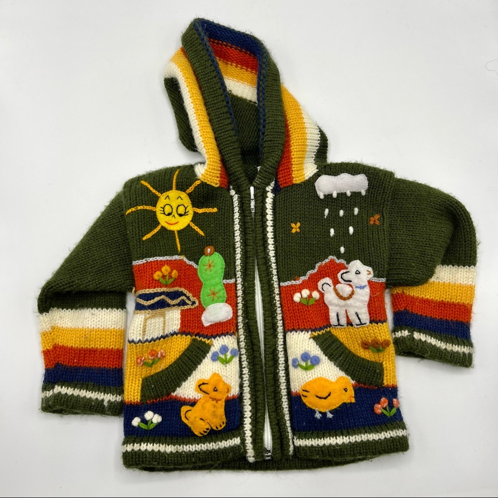 Isabella Mia Baby Animal Scene Knit Zip Up Hooded Sweater